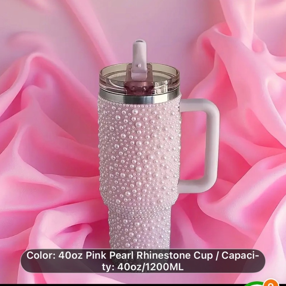Elegant Pearl-Studded White and Pink Tumbler you choose 40oz - Picture 5 of 6